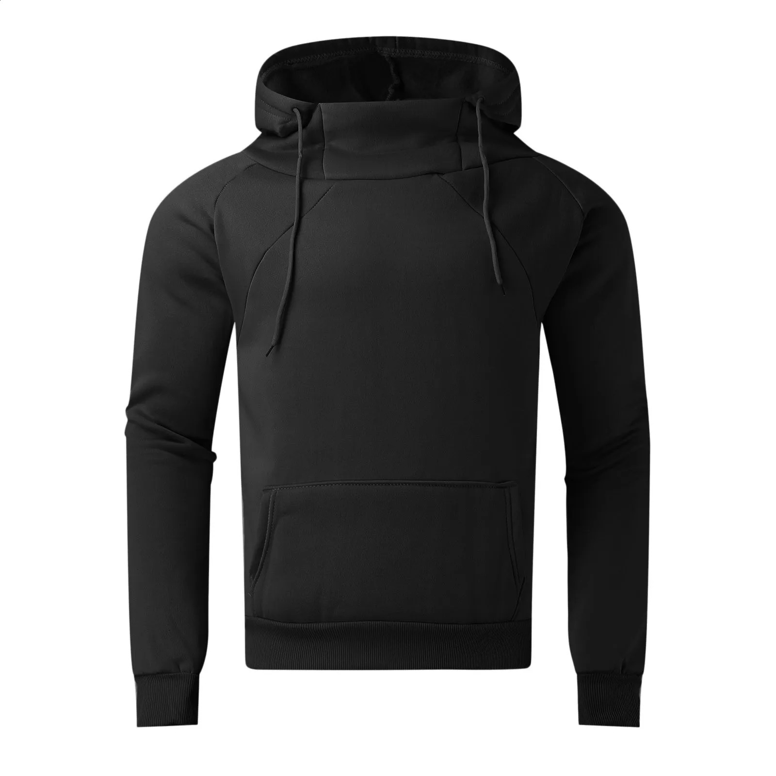 Mens Turtleneck Hoodie Solid Color Loose Casual Sweatshirt American Style Hip Hop Street y2k Pullover Sweater Warm Hooded Tops y240906