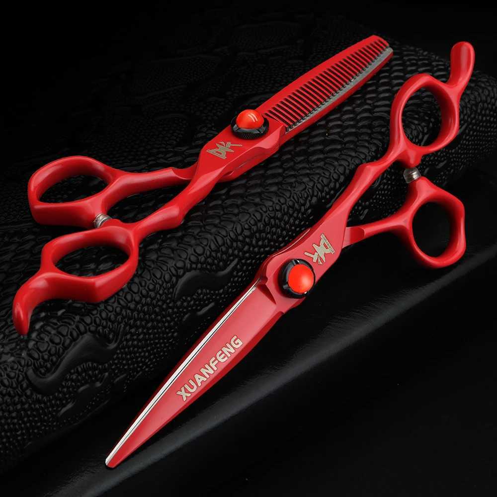 New Arrival XUANFENG 6 inch Ruby Hair Scissors Barbers Completely red Cutting Scissors and thinning Scissors 440c Z250923