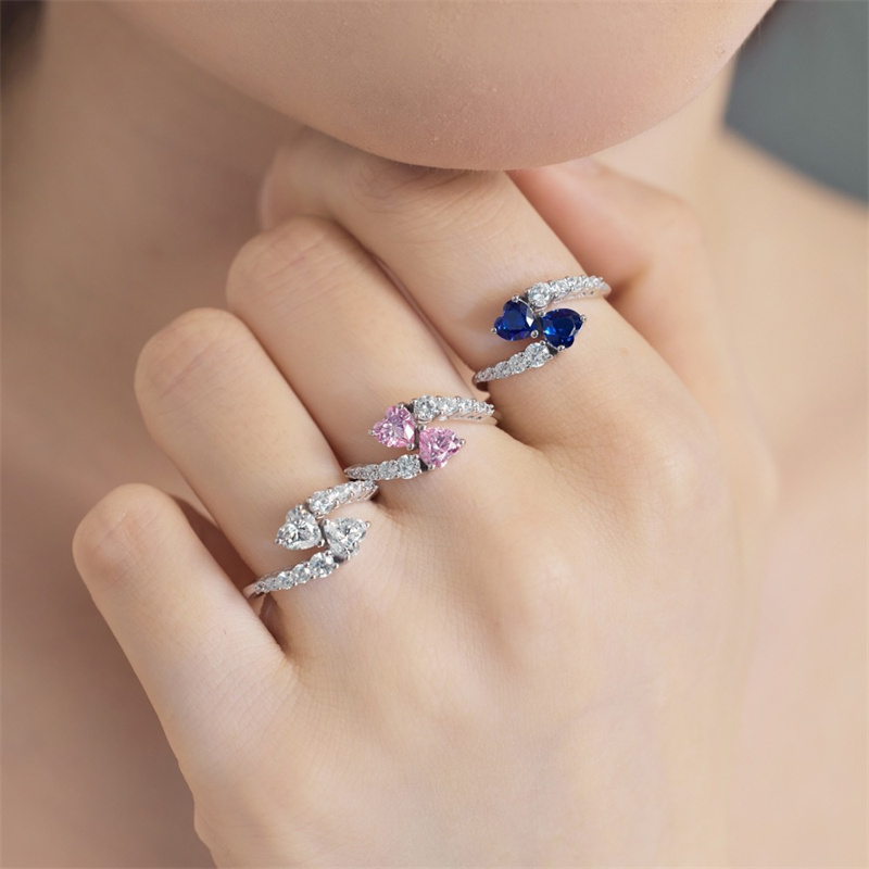 stack dia designer ring for woman wed love sterling sier heart round zirconia prong setting engagement rings womens anniversary jewelry gift box