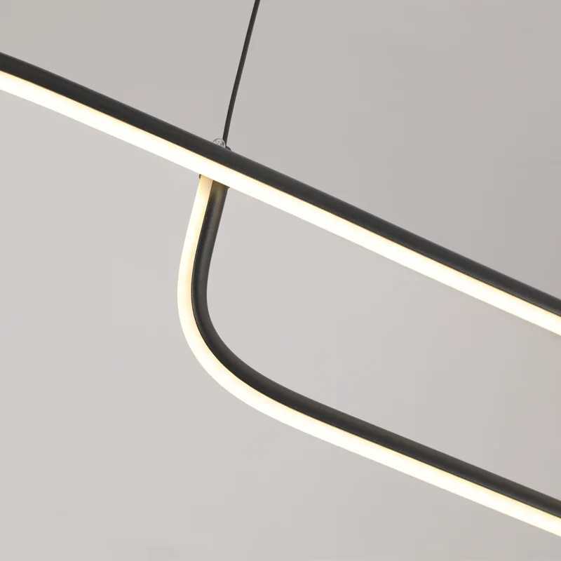 Modern Minimalist LED Pendant Light Fixture For Dining Room Adjustable Height Black Linear Hanging Lamp For Kitchen Living RoomM240731