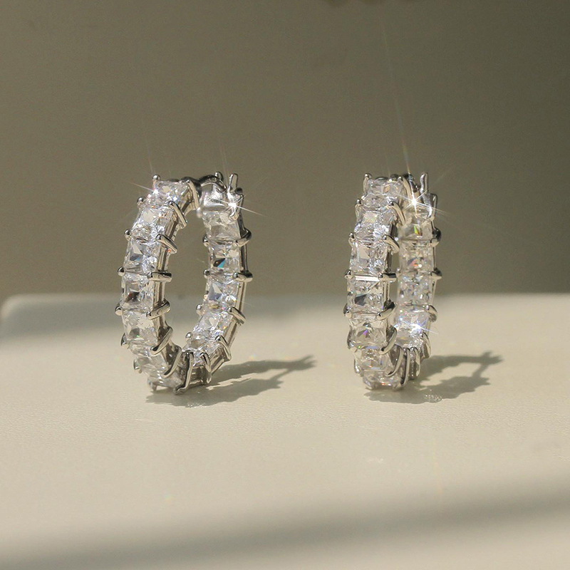 Sterg Sier Clip Earrings: Princess Cut White Topaz CZ, Elegant Wedding & Party Jewelry for Women