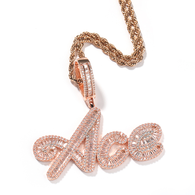 A-Z Custom Art Letters Name Pendant Necklace T Cubic Zircon Hip Hop Real Gold Plated Jewelry
