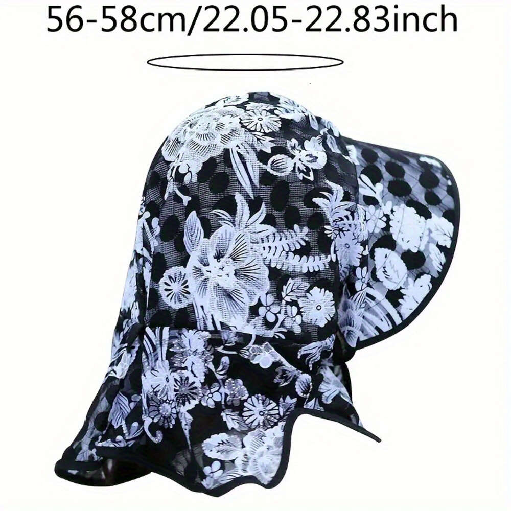Breathable Print Floral UV Protection Sun Hat Flower garden working Sunscreen Cap Wide Brim Neck Guard beack Hiking Women Hats