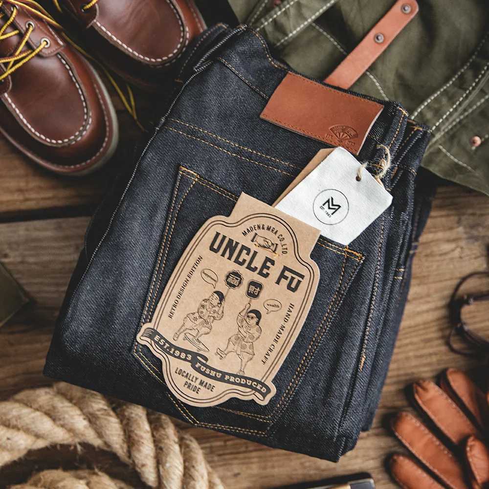 Maden Retro Regular Denim Jeans for Men Selvedge 13.8oz Denim Vintage Amekaji Deep Color Heavy Quality Brand Mens PantsM240803