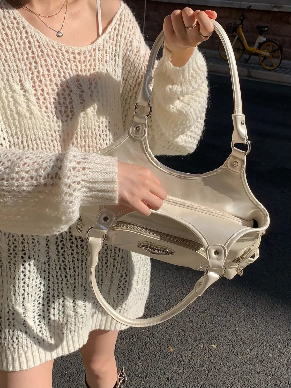 JIAERDI Fairycore Aesthetic Y2k Girl Versatile Chain Chic White Underarm Bag Wallet Womens Haruku Sweet Handbag 240802 180e
