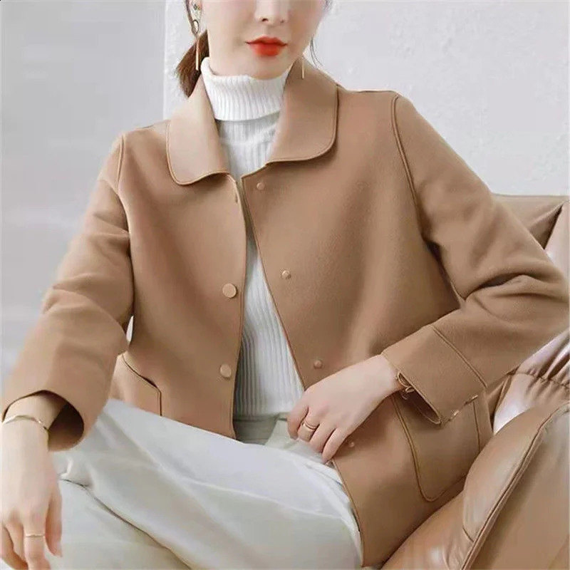 Women Woolen Coat Autumn Winter Fashion Loose Double-Sided Cashmere Wool Coat Female Short Ladies Jacket Tops 240727