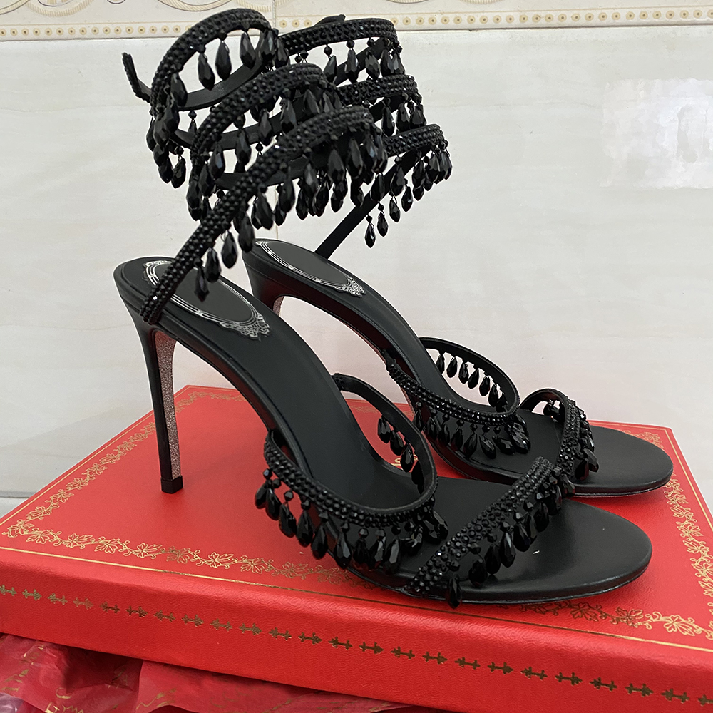 Crystal lamp stiletto Heel sandals for womens shoe rhinestone studded Snake Strass shoes Luxury Designers 9.5cm high heeled sandal With box 34-43