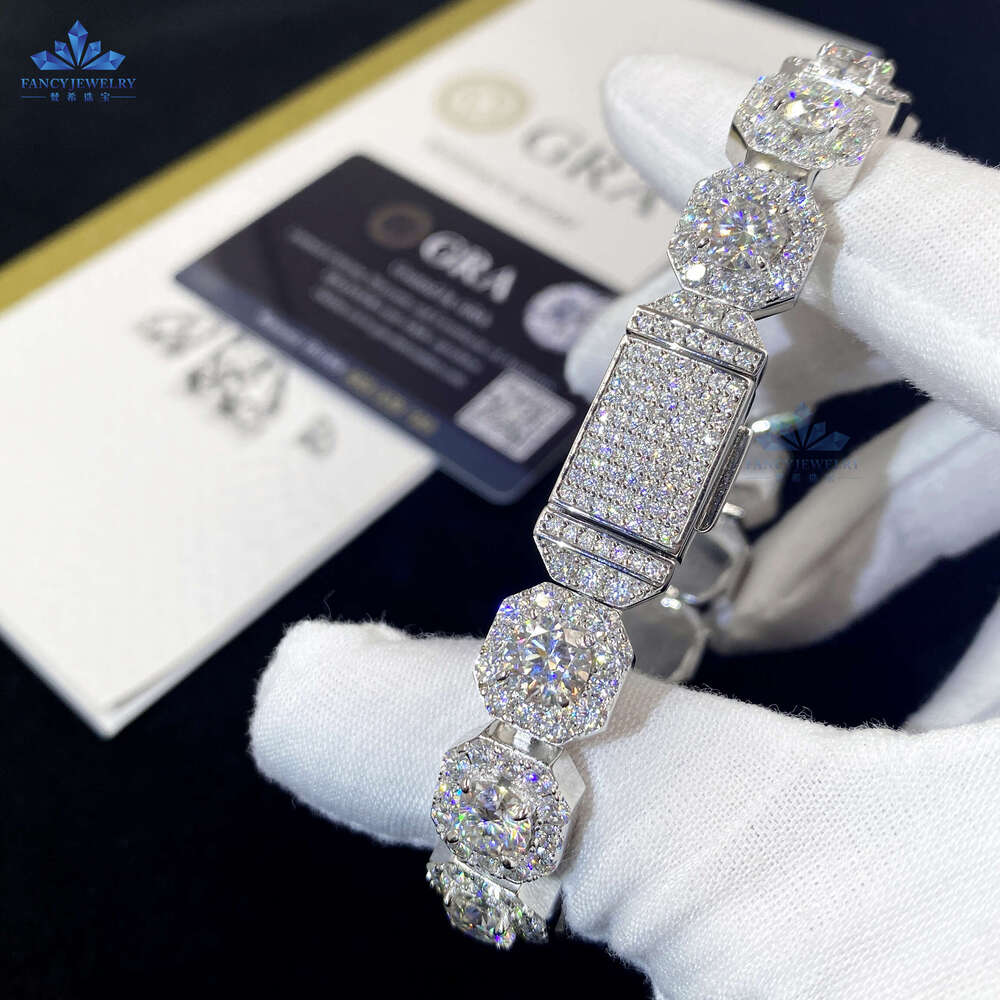 High Quality sier Hiphop Rock-Candy 11MM Width Bracelet Square Tennis Moissanite Chain