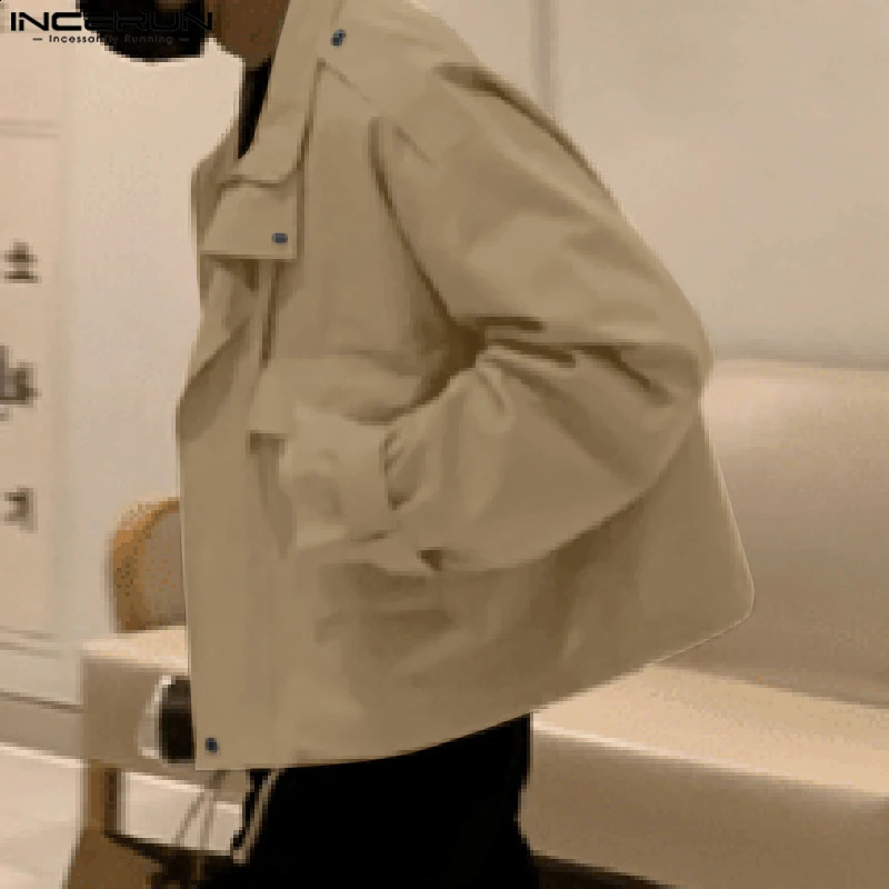 Men Jackets Solid Color Lapel Long Sleeve Pockets Zipper Casual Male Cargo Coats Streetwear Fashion Outerwear S-5XL INCERUN 240802
