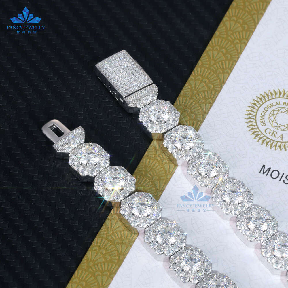 High Quality sier Hiphop Rock-Candy 11MM Width Bracelet Square Tennis Moissanite Chain