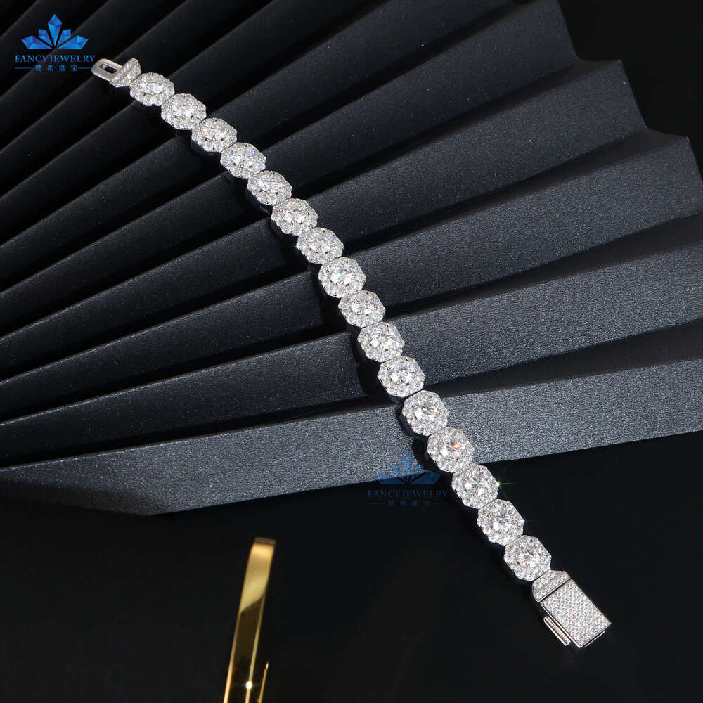 High Quality sier Hiphop Rock-Candy 11MM Width Bracelet Square Tennis Moissanite Chain