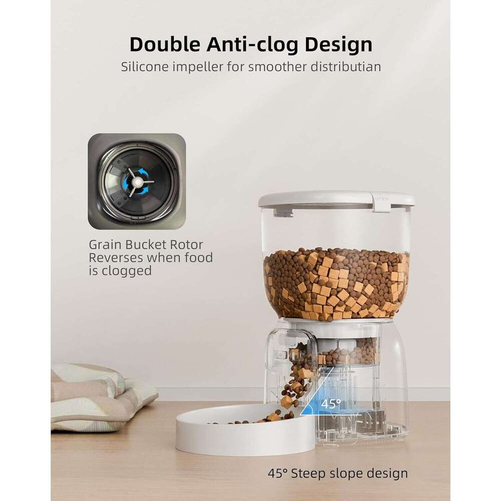 Automatic Cat Feeder, 4L Detachable Cat Food Dispenser for Dry Food Up to 15 Portions(8g/Portion) 6 Meals Per Day, Dual Power Supply Timed Cat Feeders