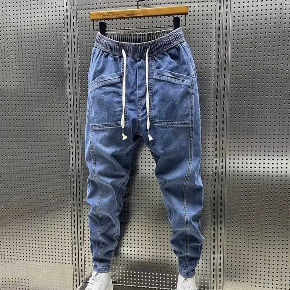 Commodity harem mens clothing spring and autumn mens clothing jeans fashionable drawstring pockets denim pants solid color casual multi pocket mens cl