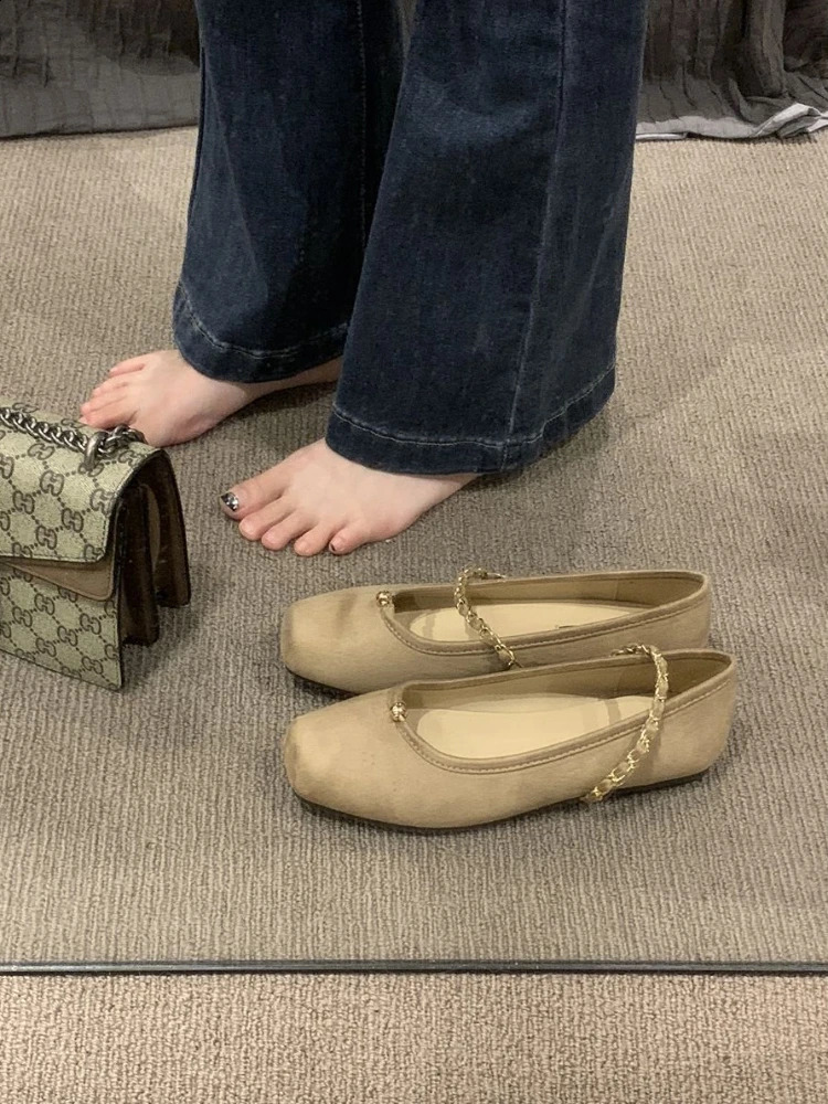 Womens Summer Footwear Flats Square Toe Shoes for Woman Mary Jane Flat Gothic Japanese Style Lolita Office on Promotion A 240802