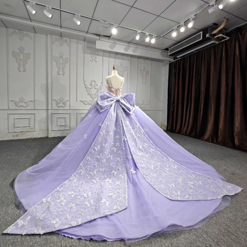 Lavender Shiny Sweetheart Quinceanera Dress Party Gown Off The Shoulder Beads Crystal Bow Tull Princess Sweet 16 Year Vestido De 15 Anos
