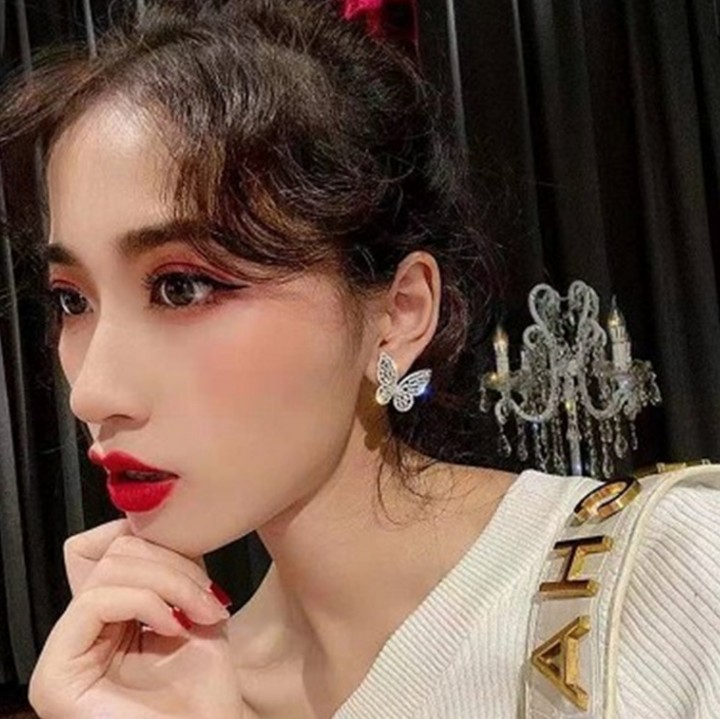 Handmade Sterg Sier Stud Earrings: Gold Fill T Princess Cut White 5A Zircon CZ Dia Party Women Butterfly OL Earring Gift