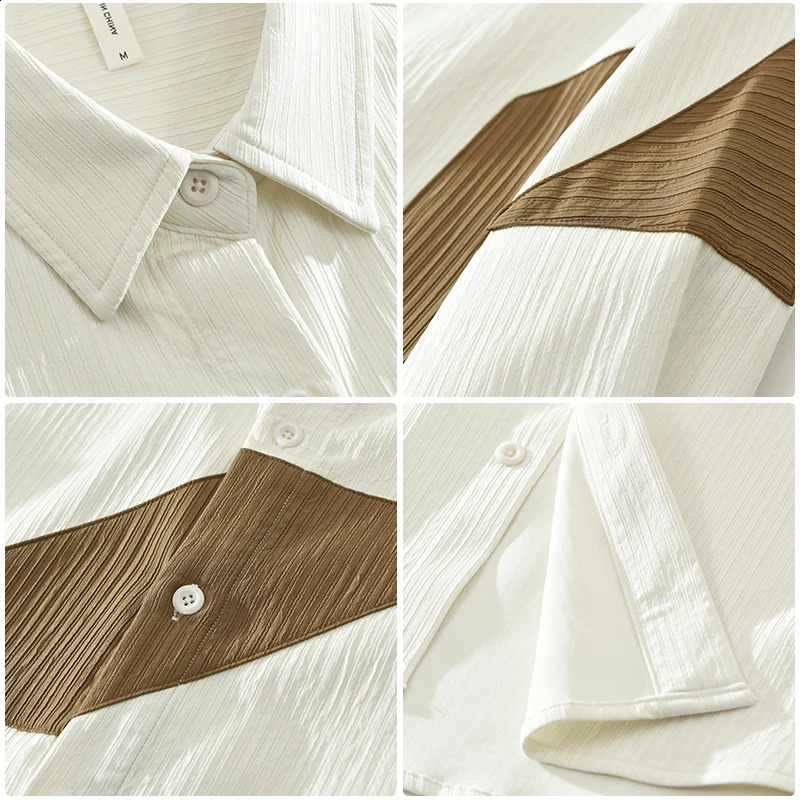 Fashionable patchwork mens contrasting shirt loose cotton casual long sleeved mens clothing240802 - view 4