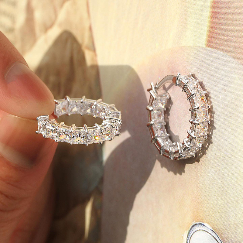 Sterg Sier Clip Earrings: Princess Cut White Topaz CZ, Elegant Wedding & Party Jewelry for Women