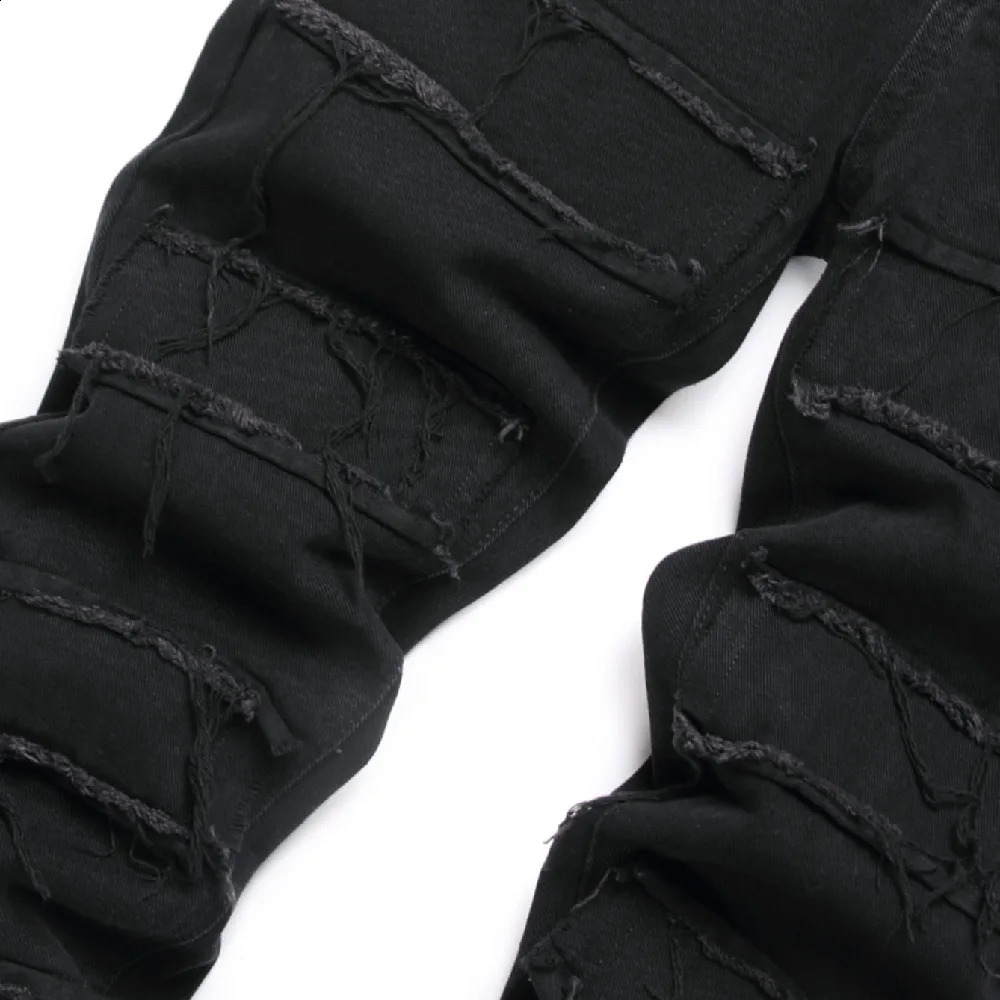 street fashion mens loose bicycle jeans mens hip-hop patchwork hole motorcycle straight jeans240802