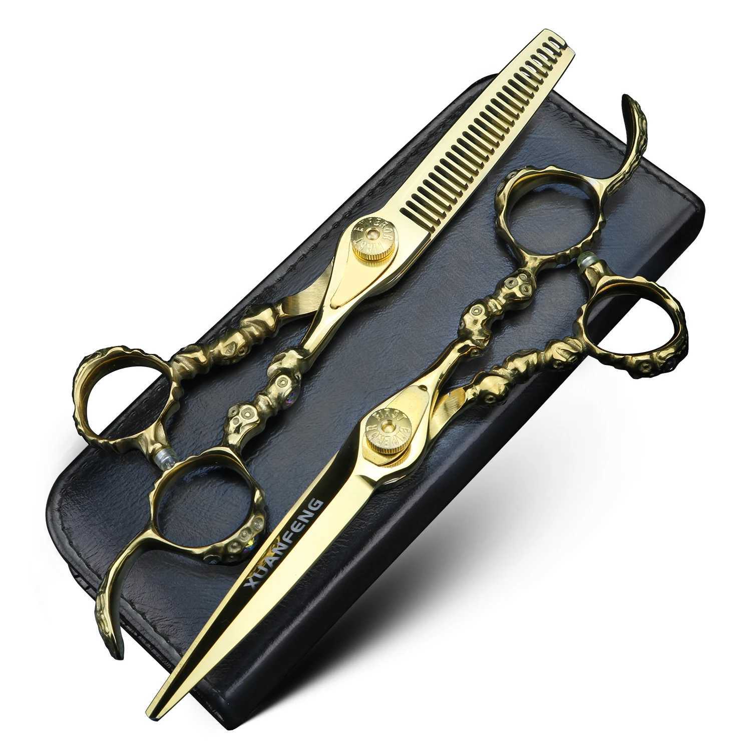 New Arrival Golden Skull 6-inch Practical Scissors and Thin Scissors Made of 440C Steel Z241213