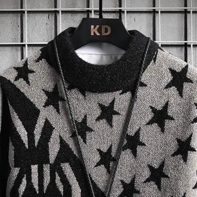 Autumn/Winter Mens Round Neck Sweater Printed Long Sleeve Thick Knitted Fashionable Full Matching Sole240802