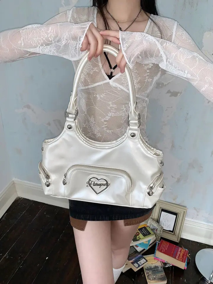 JIAERDI Fairycore Aesthetic Y2k Girl Versatile Chain Chic White Underarm Bag Wallet Womens Haruku Sweet Handbag 240802 180e