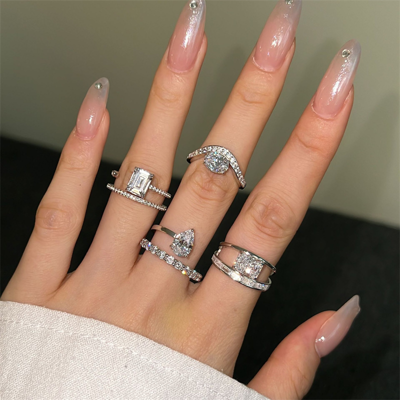 stack dia designer ring for woman wed love sterling sier heart round zirconia prong setting engagement rings womens anniversary jewelry gift box