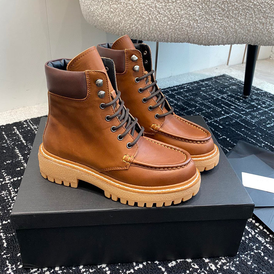 Top quality Chunky Block heel Casual Ankle boots Lace-up Platform Martin boots Fashion Leather Knight boot Luxury designer Combat boots womens