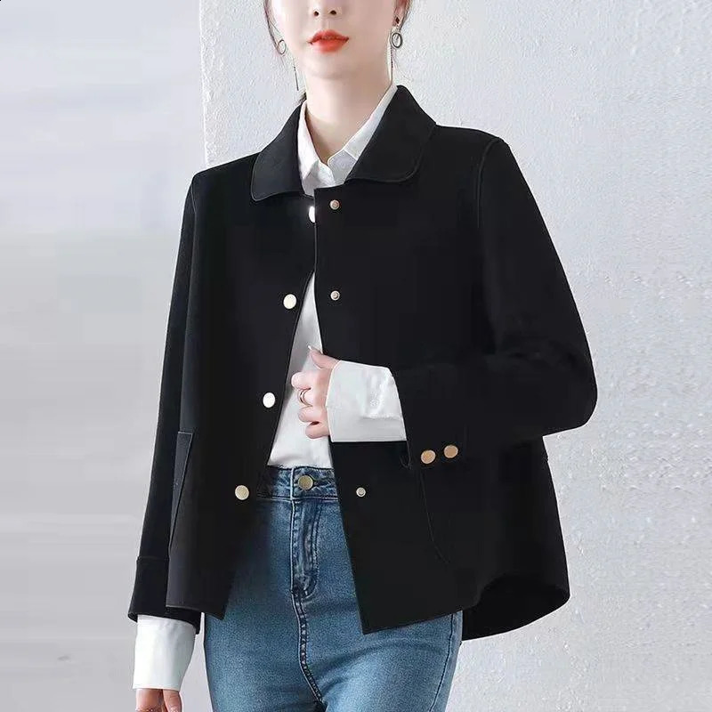 Women Woolen Coat Autumn Winter Fashion Loose Double-Sided Cashmere Wool Coat Female Short Ladies Jacket Tops 240727