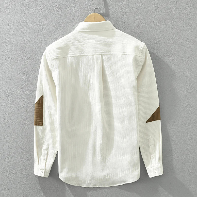 Fashionable patchwork mens contrasting shirt loose cotton casual long sleeved mens clothing240802 - view 3