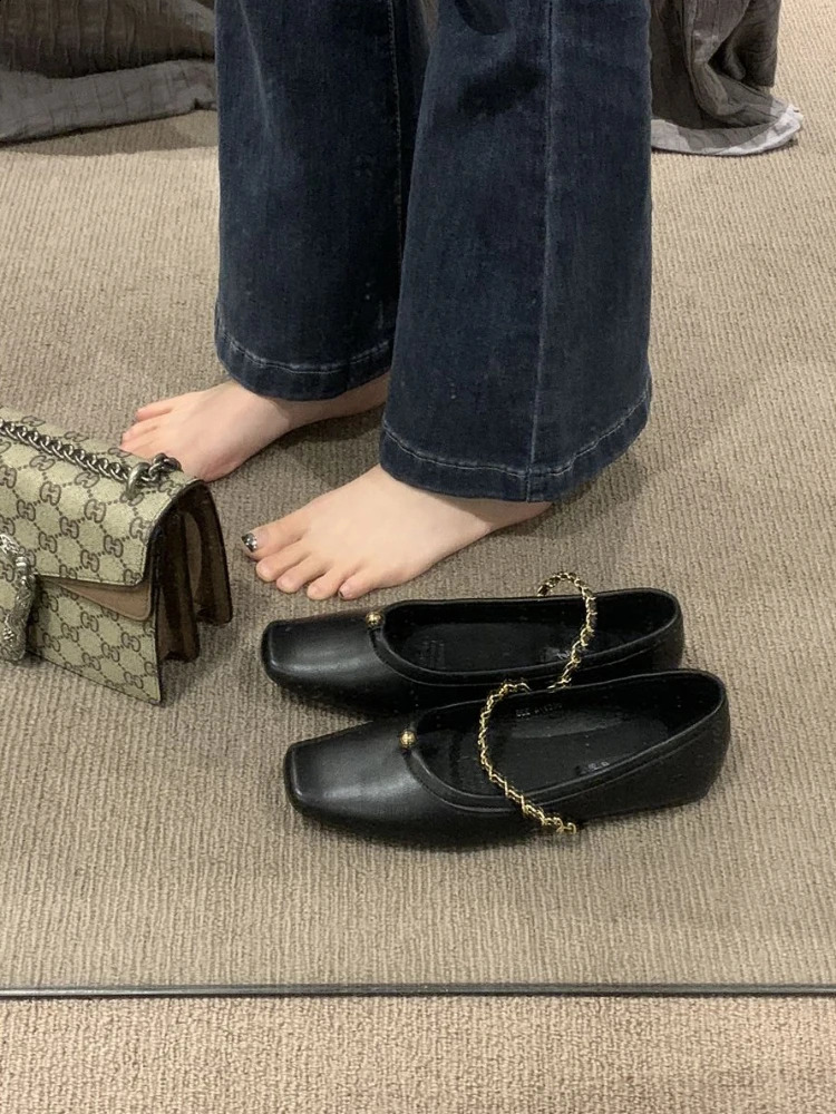 Womens Summer Footwear Flats Square Toe Shoes for Woman Mary Jane Flat Gothic Japanese Style Lolita Office on Promotion A 240802