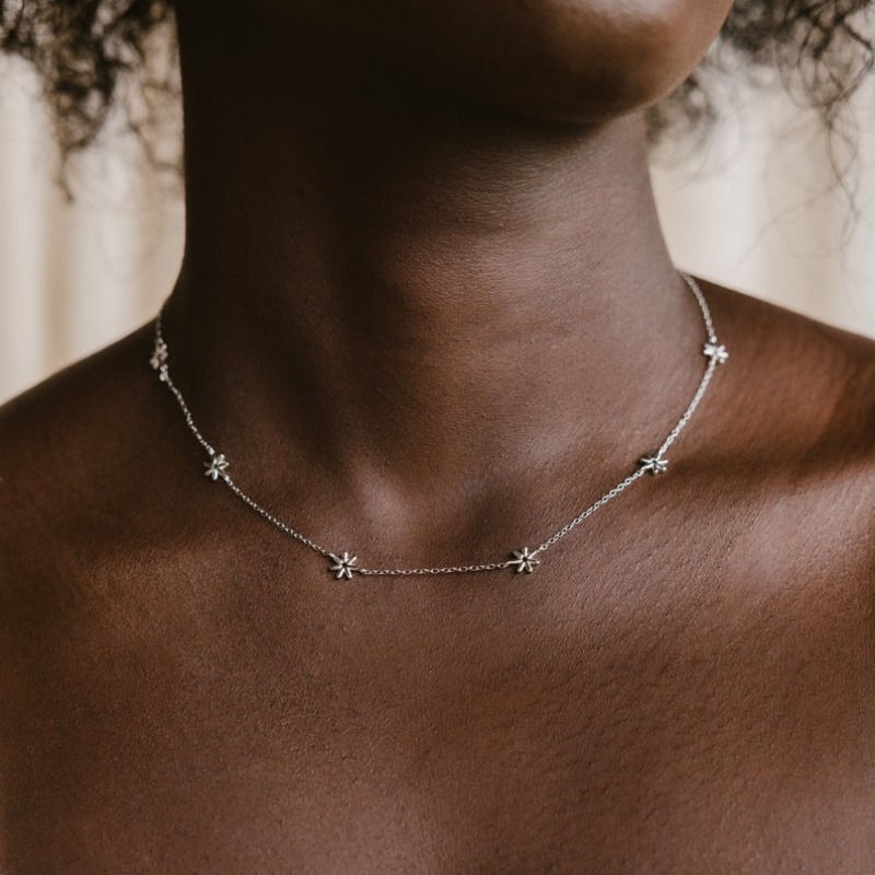 Child Flower Charm Choker Necklace Perfect for Layering Bohemian Jewelry Sister Gift