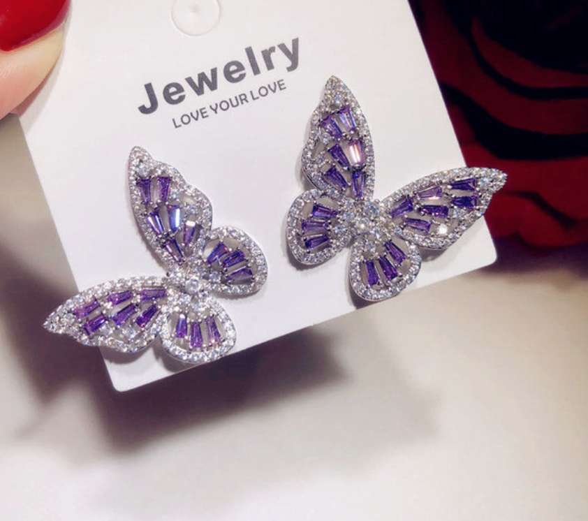 Handmade Sterg Sier Stud Earrings: Gold Fill T Princess Cut White 5A Zircon CZ Dia Party Women Butterfly OL Earring Gift