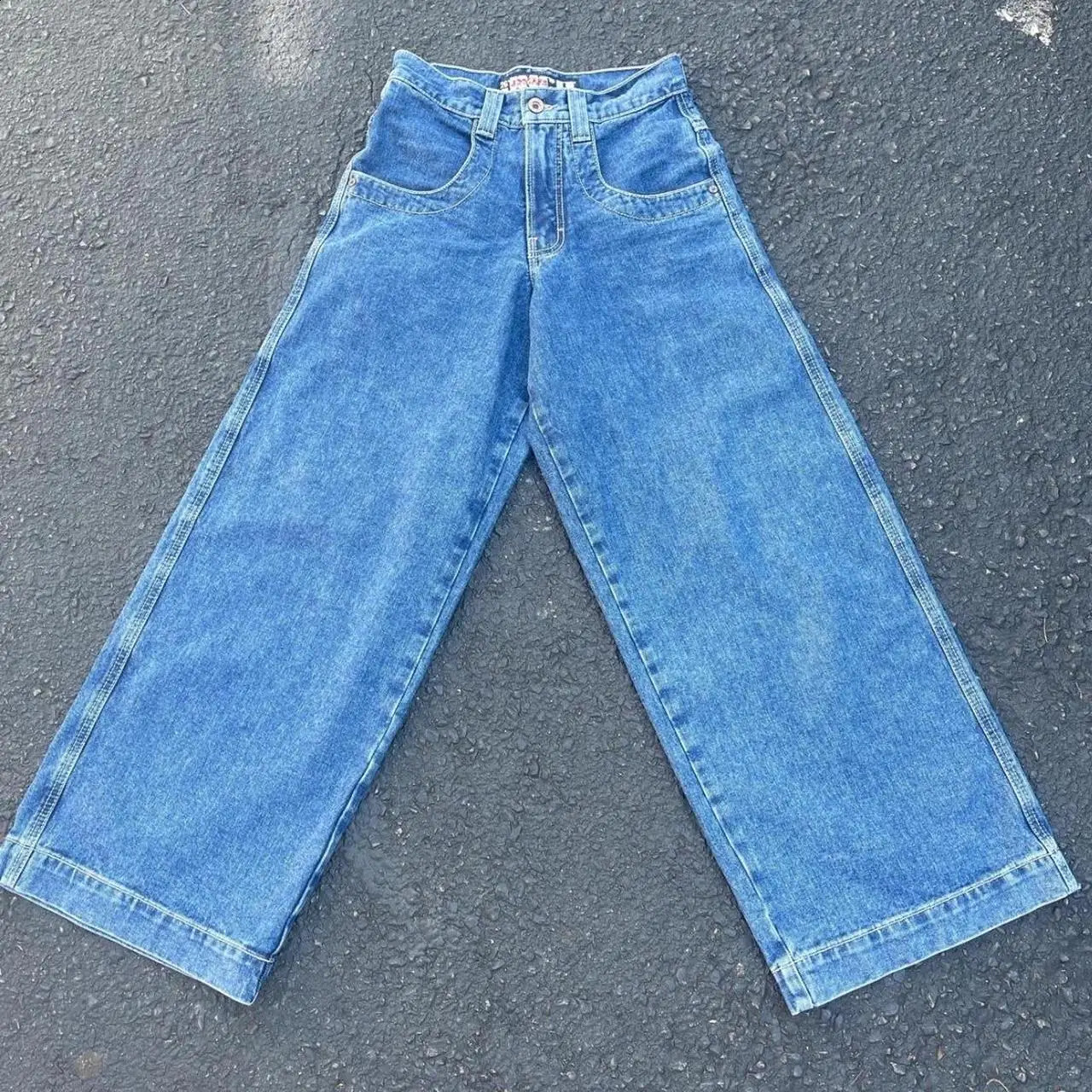 Y2k Baggy Straight Wide Leg Jeans Men Vintage Streetwear Washed Denim Pants Blue Trousers Hip Hop Embroidery JNCO Women Jeans 240802