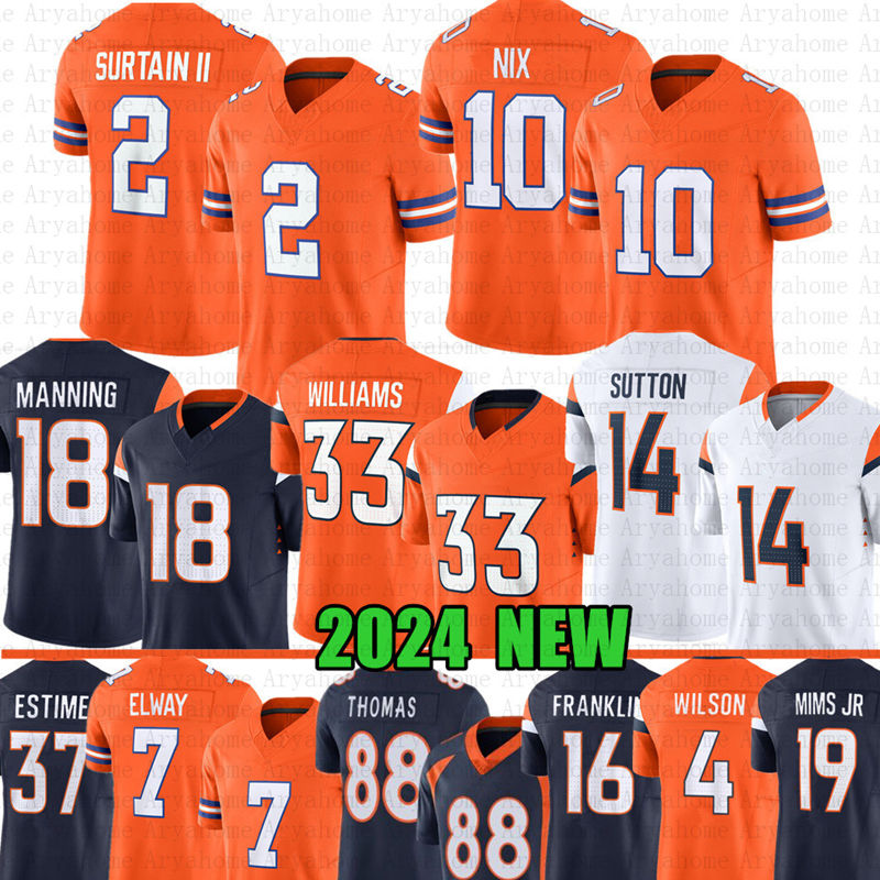 2 Patrick Surtain II 10 Bo Nix Peyton Manning Football Jersey Troy Franklin John Elway Javonte Williams Meinerz Marvin Mims Jr Audric Estime Courtland Sutton