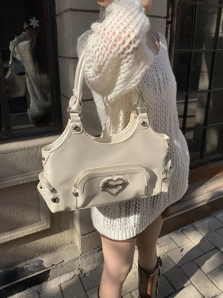 JIAERDI Fairycore Aesthetic Y2k Girl Versatile Chain Chic White Underarm Bag Wallet Womens Haruku Sweet Handbag 240802 180e