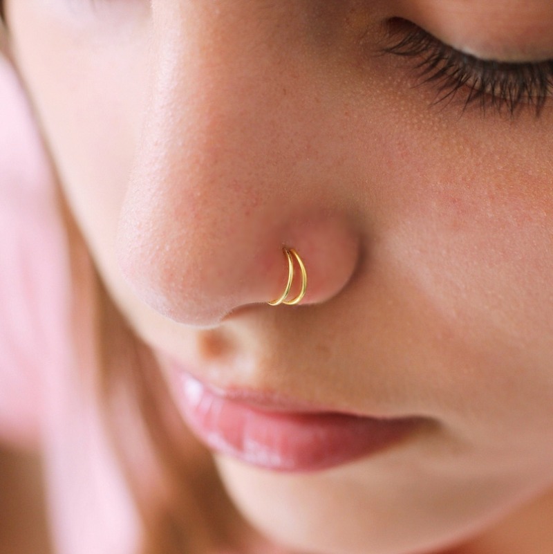 Double Nose Ring for Single Piercing Gold Nose Ring Hoop Double Hoop Sterling Silver Lip Ring Earring Jewelry