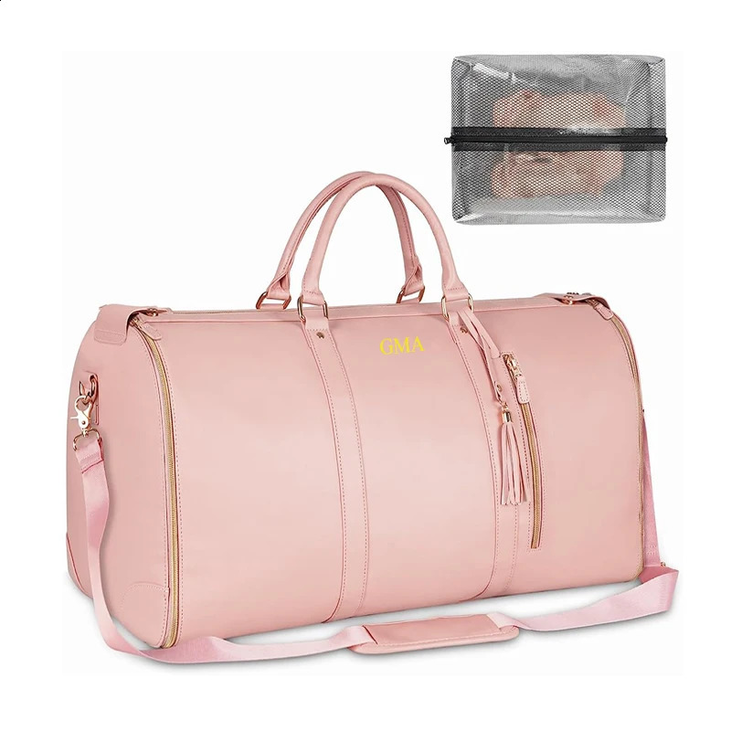 Custom Letters Fashion Women PU Leather Travel Duffle Bag Large Capacity Foldable Suit Garment Bag Business Trip Luggage Bags 240802