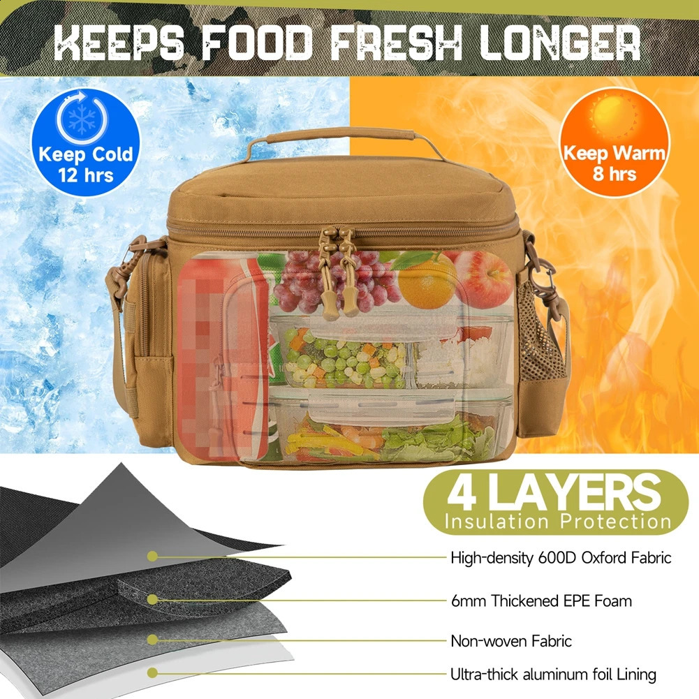 Tactical Lunch Bag for Men Outdoor Heavy Duty Lunch Box Work Leakproof Insulated Durable Thermal Cooler Bag Meal Camping Picnic 250804