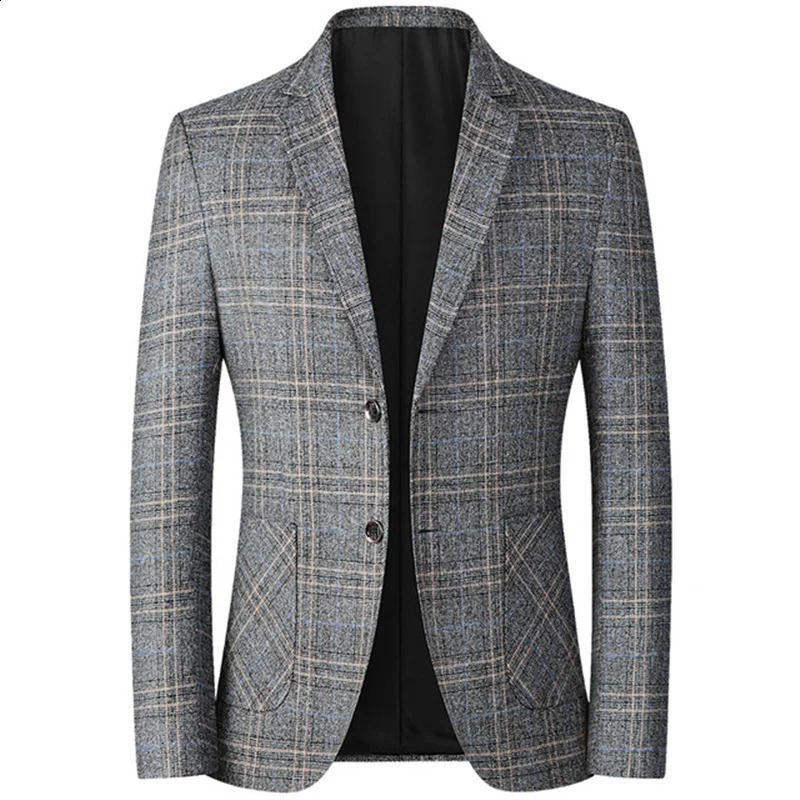 FGKKS Spring Autumn Blazers Men Slim Fit British Plaid Formal Suit Jacket Party Wedding Business Casual Blazers Male 240819