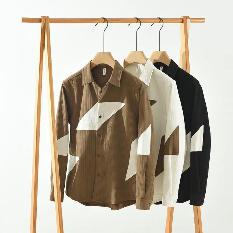 Fashionable patchwork mens contrasting shirt loose cotton casual long sleeved mens clothing240802 - view 7