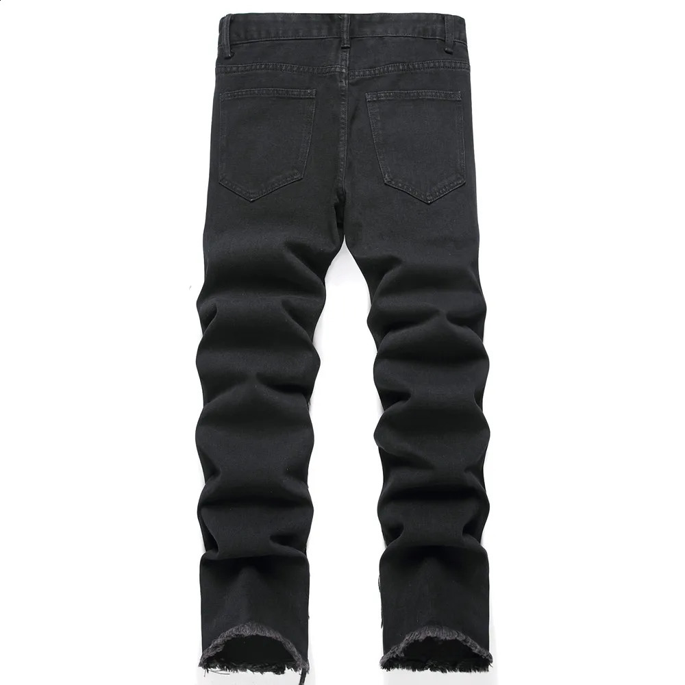 street fashion mens loose bicycle jeans mens hip-hop patchwork hole motorcycle straight jeans240802