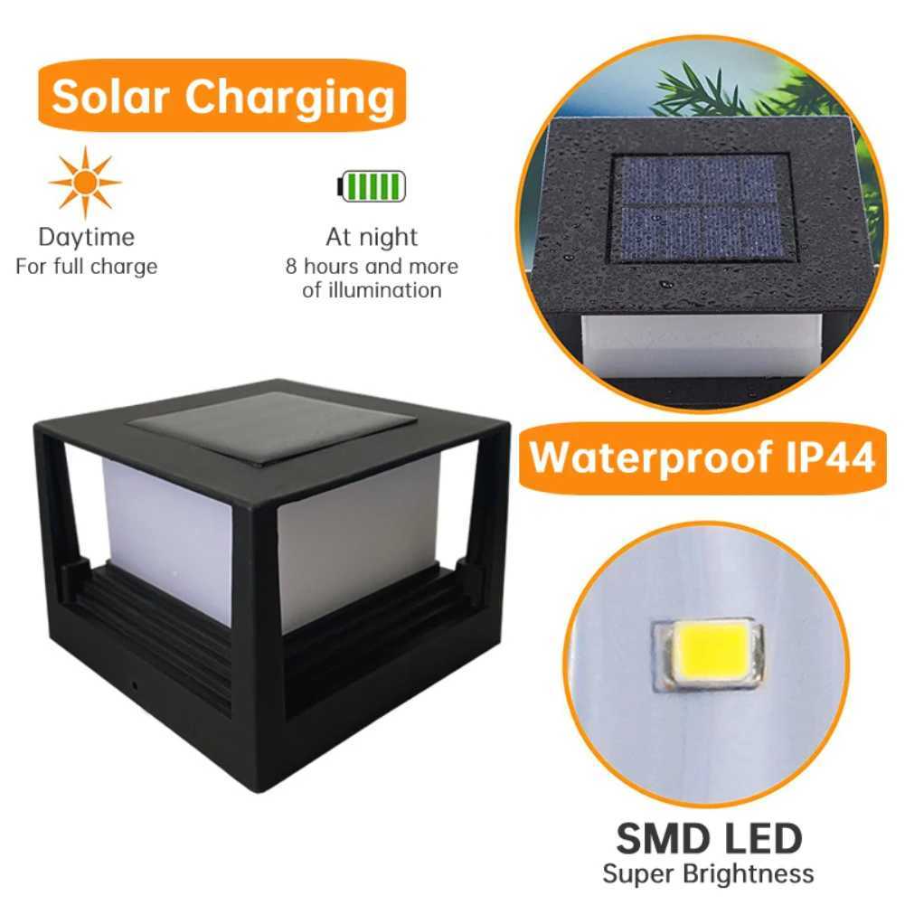 Solar Light Outdoor Waterproof Solar Post Light Villa Column Lamp Fence Gate Pillar Head LED Lamp For House Gate Patio GardenM240731