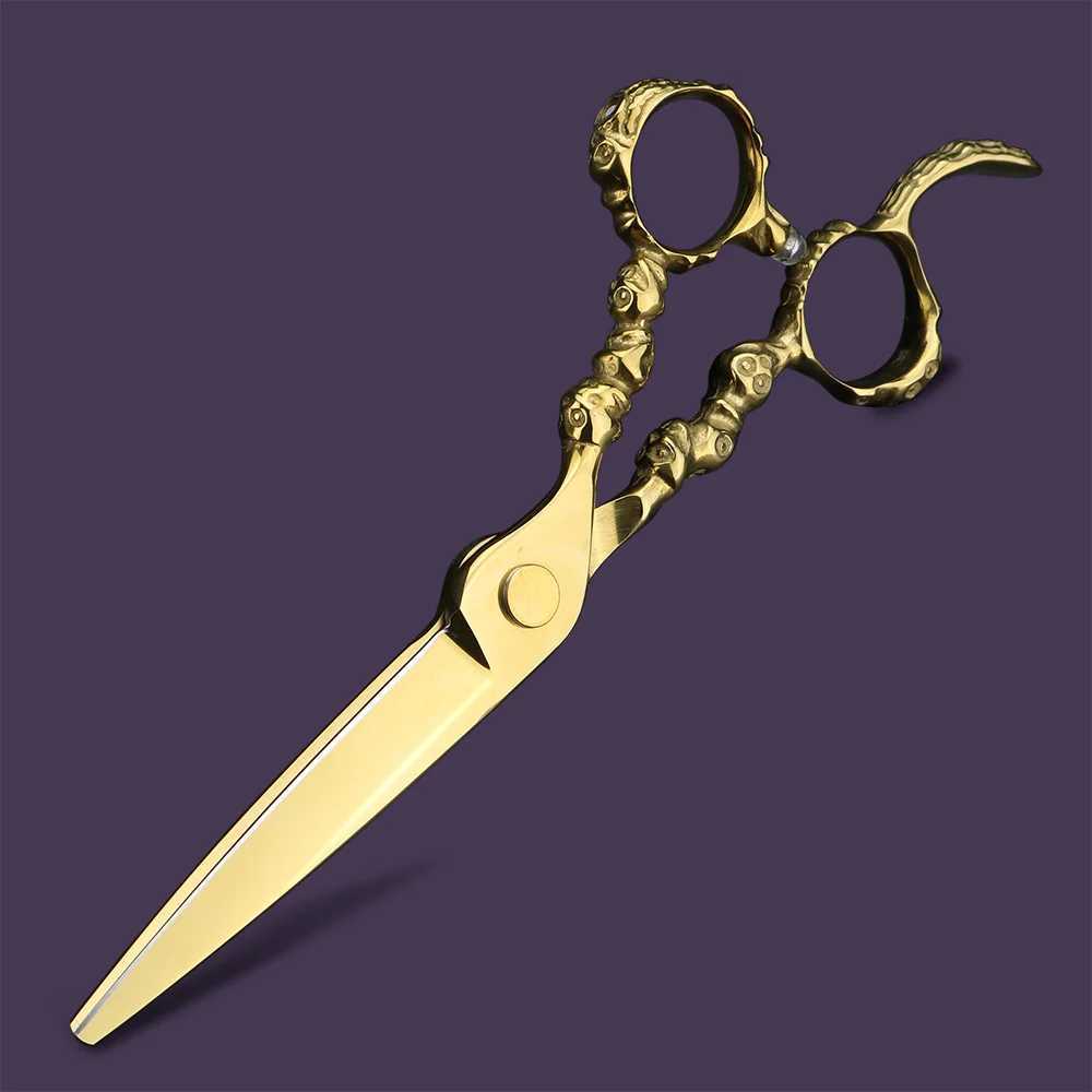 New Arrival Golden Skull 6-inch Practical Scissors and Thin Scissors Made of 440C Steel Z241213