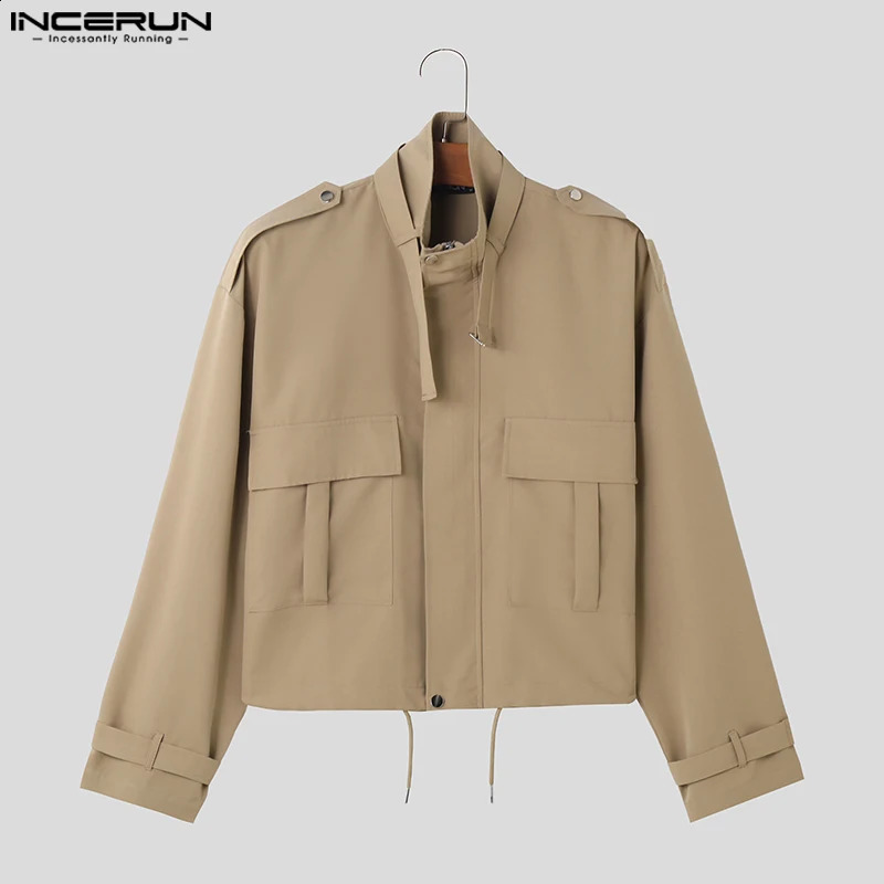 Men Jackets Solid Color Lapel Long Sleeve Pockets Zipper Casual Male Cargo Coats Streetwear Fashion Outerwear S-5XL INCERUN 240802