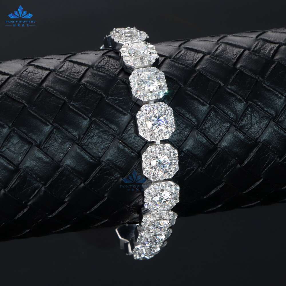 High Quality sier Hiphop Rock-Candy 11MM Width Bracelet Square Tennis Moissanite Chain