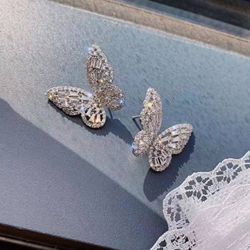 Handmade Sterg Sier Stud Earrings: Gold Fill T Princess Cut White 5A Zircon CZ Dia Party Women Butterfly OL Earring Gift