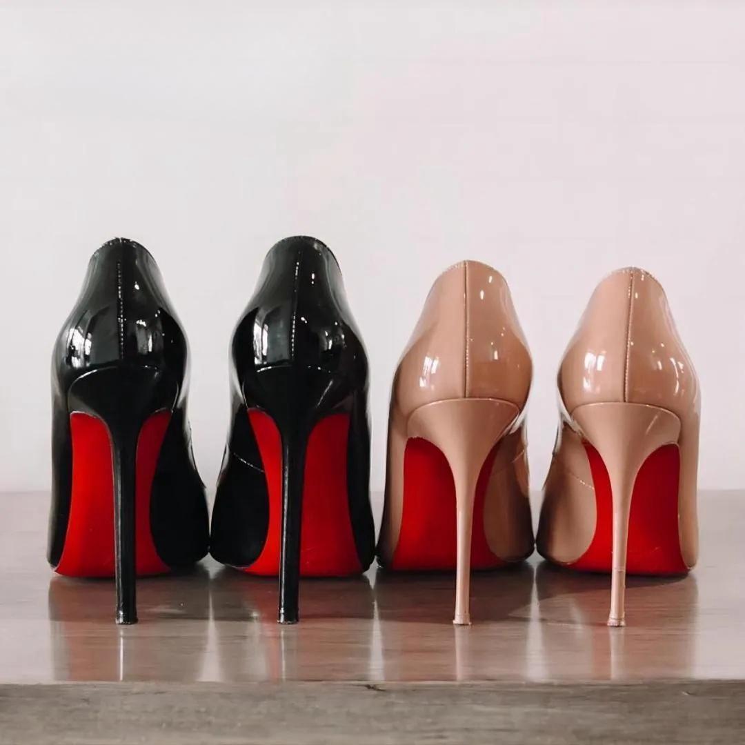 Designer Femmes Chaussures à talons hauts Red Rouge Bottoir 8cm 10cm 12cm Talons minces Noir Nude Patent Le cuir Pumps avec poussière Bag35-44