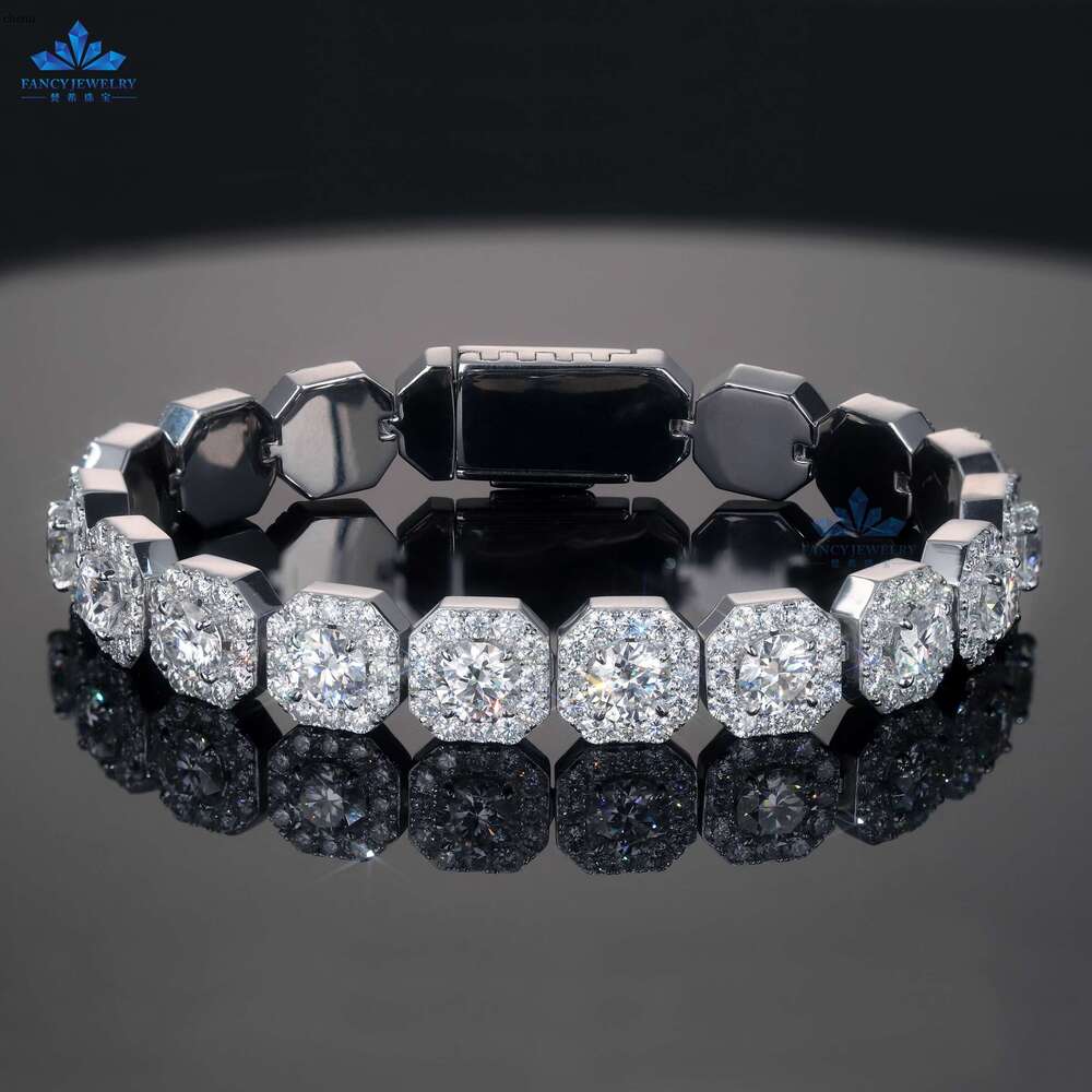 High Quality sier Hiphop Rock-Candy 11MM Width Bracelet Square Tennis Moissanite Chain