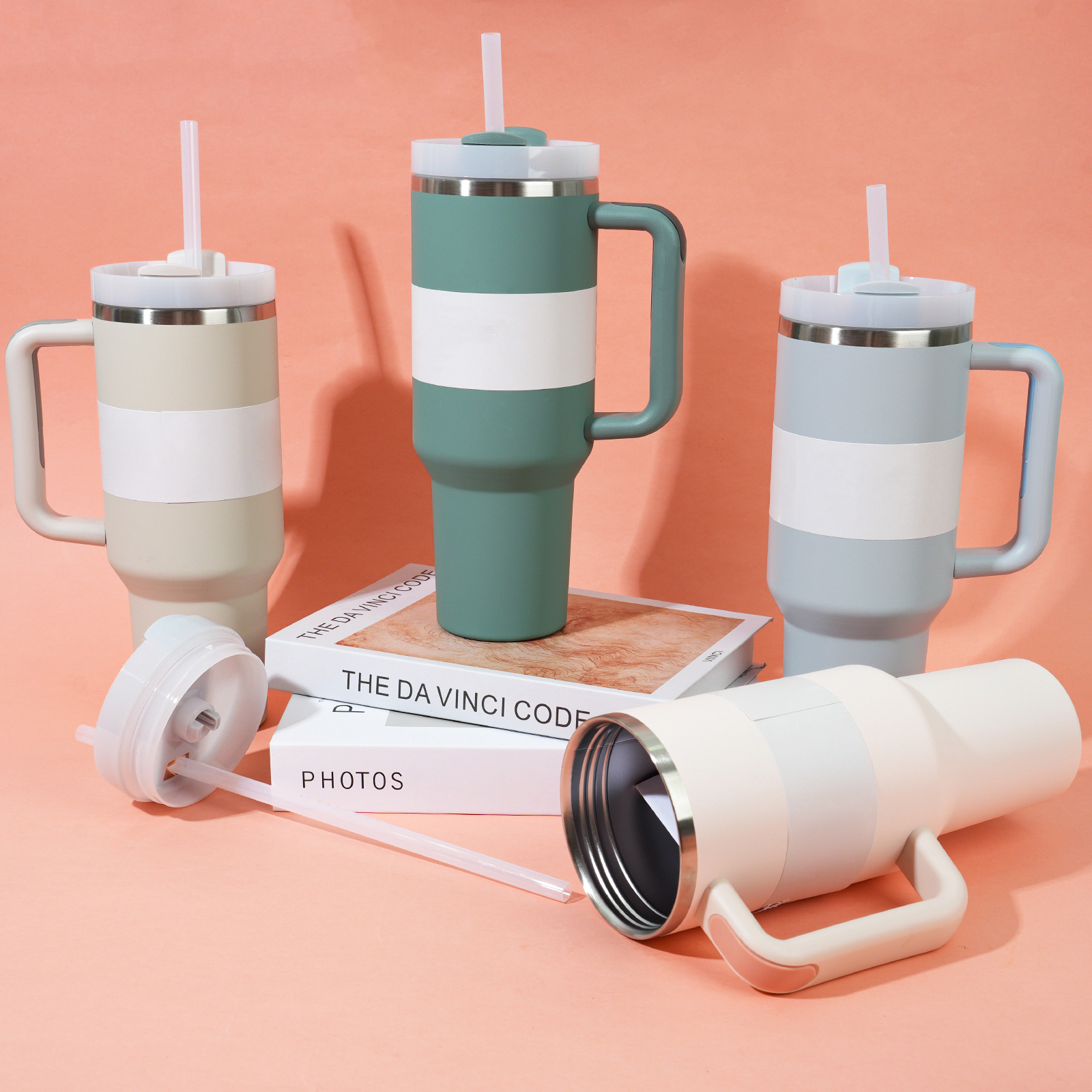 1pc New H2.0 40oz Stainless Steel Tumblers Cups With Silicone Handle Lid and Straw 2nd Generation Car Mugs Vacuum Insulated Water Bottles cups G8821